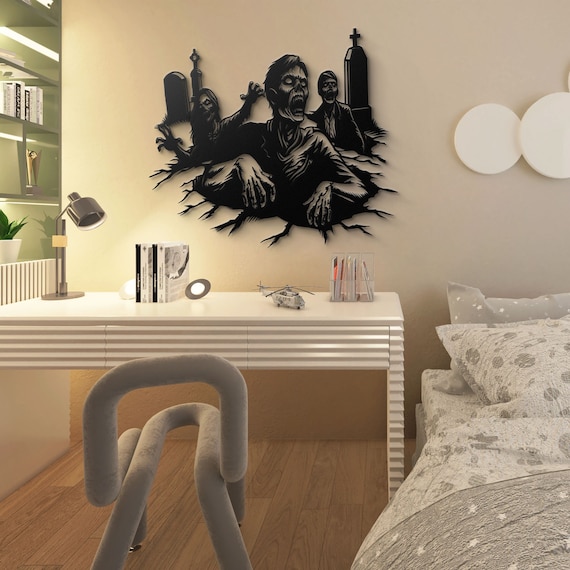 Rise from the Grave: Zombie Horde Metal Wall Art for Horror Enthusiasts and Gothic Decor Halloween Decoration