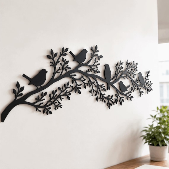 Tree of Life Metal Wall Art : Birds on Branch Metal Wall Art, Nature Bird Wall Decor, Tree Branch Wall Sculpture