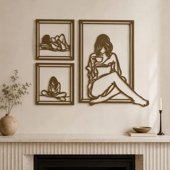 Metal Wall Art Set | Woman Reading, Minimalist Book Lover Decor