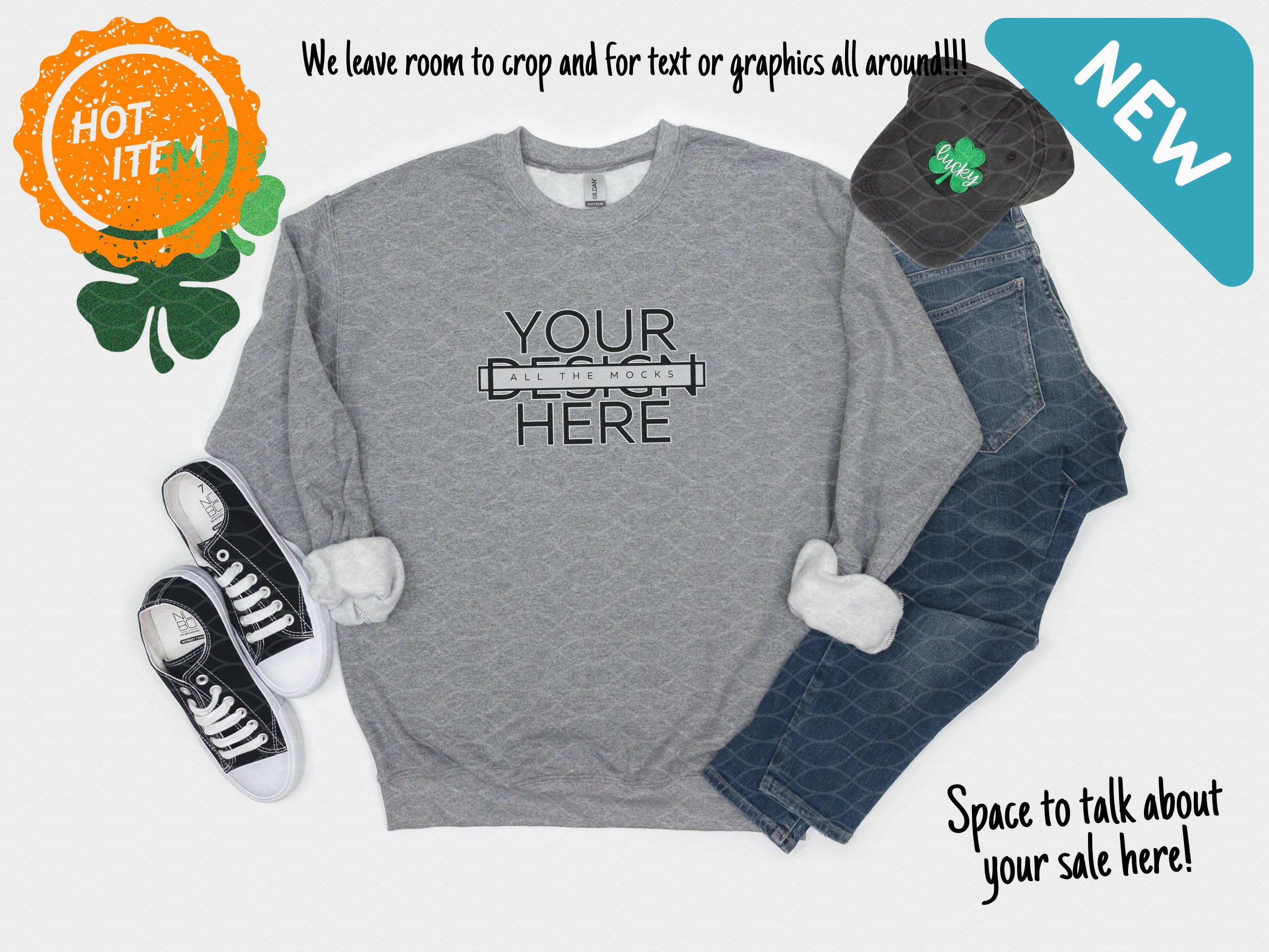 Gildan G1800 Gray St. Patrick's Day Sweatshirt Mockup - Etsy