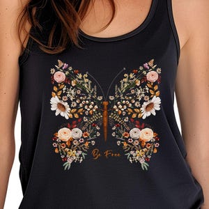 Womens Wildflower Butterfly Tank Top Shirt,Boho Butterfly Tank,Wildflower Tank,Nature Lover Tank,Cottagecore Shirt,Botanical Tank,Racer Back