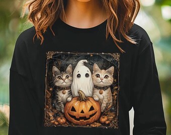 Halloween Cat Ghost Shirt,Halloween Cat Shirt,Cute Ghost Shirt,Halloween Gift For Cat Mom,Cat Lover Gift,Spooky Cat Ghost Tee,Cat Lady Tee