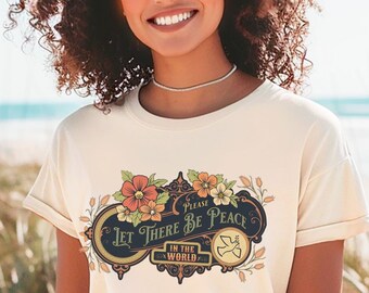 Women's Peace T-shirt,Boho Flower Shirt,Folk Art Flowers Shirt,Hippie Peace Tee, Peace Love Shirt,Gift For Mom,Retro Peace Shirt,World Peace