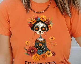 Day of the Dead Sugar Skull Tshirt,Dia de los Muertos Shirt,Mexican Folk Art Floral Tee,Viva La Vida,Hispanic Heritage,Mexican Fiesta Gift