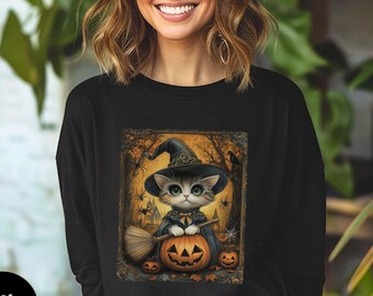 Halloween Cat Witch Shirt,Cat Tshirt,Cute Witch Shirt,Halloween Gift For Cat Mom,Cat Lover Gift,Foster Cat Mom Tee,Halloween Cat Lady Tee