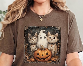 Halloween Cat Ghost Shirt,Halloween Cat Shirt,Cute Ghost Shirt,Halloween Gift For Cat Mom,Cat Lover Gift,Spooky Cat Ghost Tee,Cat Lady Tee