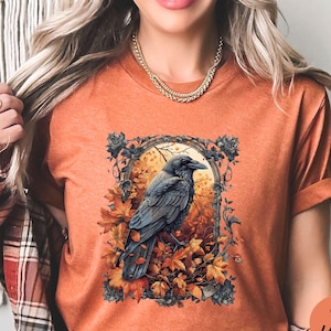 Womens Raven Shirt, Black Raven Tshirt,Witches Crow Shirt,Gothic Raven Shirt,Halloween Raven Tshirt, Dark Cottagecore Gift, Bird Lover Gift