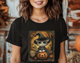 Halloween Cat Witch Shirt,Cat Tshirt,Cat Pumpkin Shirt,Halloween Gift For Cat Mom,Cat Lover Gift,Foster Cat Mom Tee,Halloween Cat Lady Tee