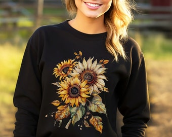 Womens Sunflower Sweatshirt,Floral Sweater,Spring Flower Sweater,Garden Lover Shirt,Nature Lover Sweater,Gift For Mom,Mothers Day Gift
