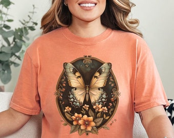 Womens Butterfly Floral Tshirt,Vintage Butterfly Tee,Nature Lover Shirt,Garden Lover Gift,Cottagecore Tshirt,Botanical Shirt,Comfort Colors