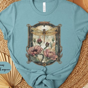 Womens Dragonfly Floral Tshirt,Boho Dragonfly Shirt,Nature Lover Shirt,Garden Lover Gift,Cottagecore Tshirt,Botanical Shirt,Gift For Mom