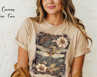 Womens Dragonfly Floral Tshirt,Boho Dragonfly Tee,Nature Lover Shirt,Garden Lover Gift,Cottagecore Tshirt,Botanical Shirt,Womens Graphic Tee