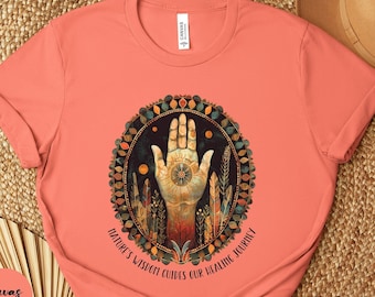 Womens Healing Hand Feather Shirt,Boho Feather Shirt,Native American Tee,Nature Lover Shirt,Native Spritual Shirt,Healing Gift For Her Mom