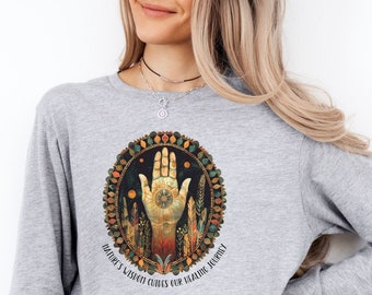 Womens Healing Hand Feather Shirt,Boho Feather Shirt,Native American Tee,Nature Lover Shirt,Native Spritual Shirt,Healing Shirt Long Sleeved