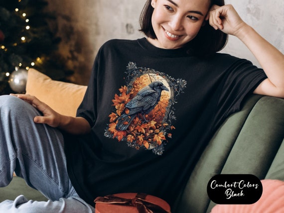 Womens Raven Shirt, Black Raven Tshirt,Witches Crow Shirt,Gothic Raven Shirt,Halloween Raven Tee, Dark Cottagecore,Comfort Colors Raven Tee