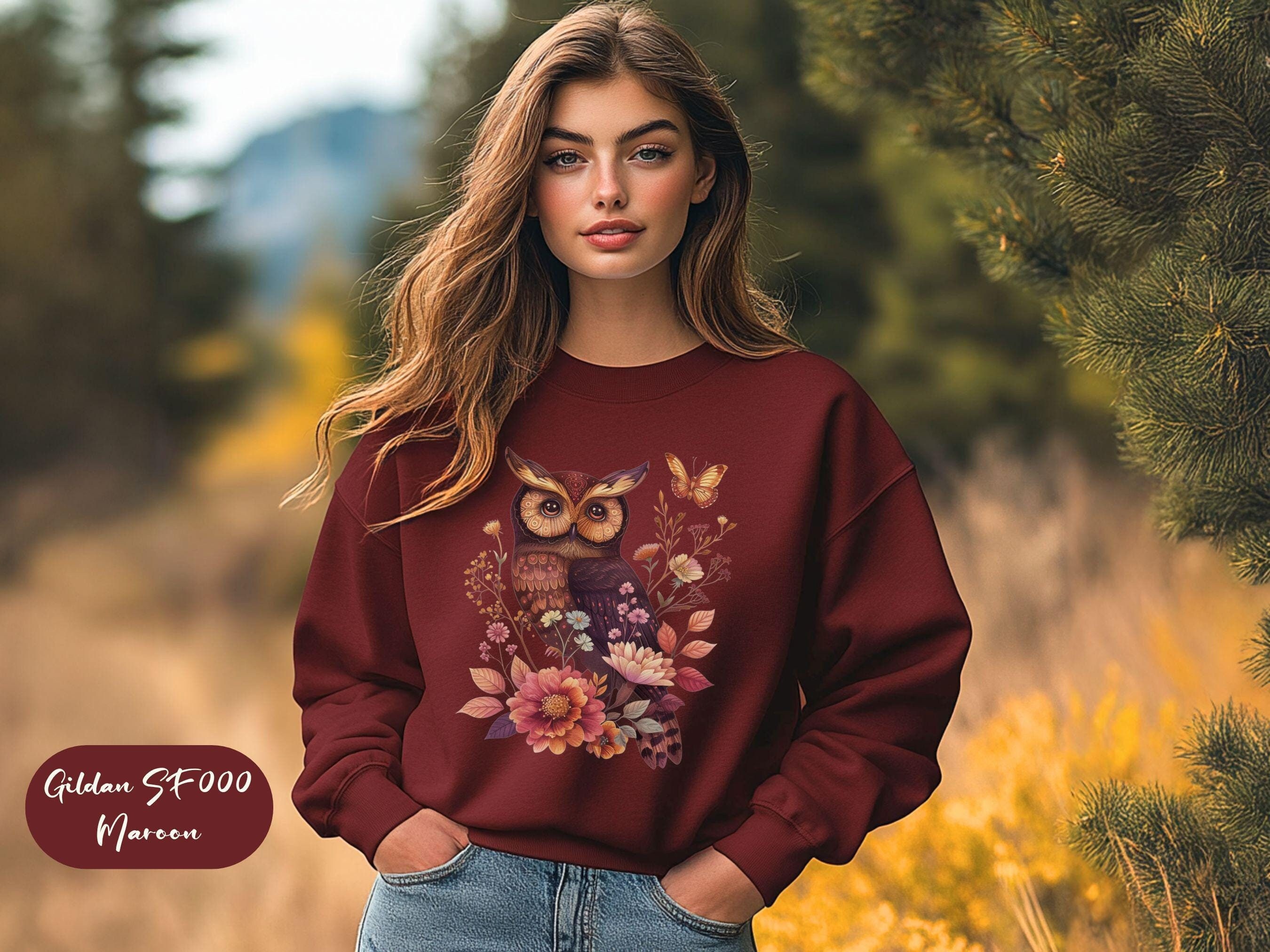 Womens Owl T-Shirt,Owl Lover Gift,Bird Lover Shirt,Flower Lover Shirt,Nature Lover Tee,Bird Watcher 