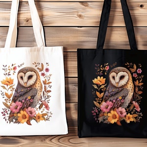 Barn Owl Tote Bag,Boho Owl Bag,Canvas Tote Bag,Floral Tote Bag,Artistic Book Bag,Canvas Shopping Bag,Cottagecore Bag,Gift For Owl Lover