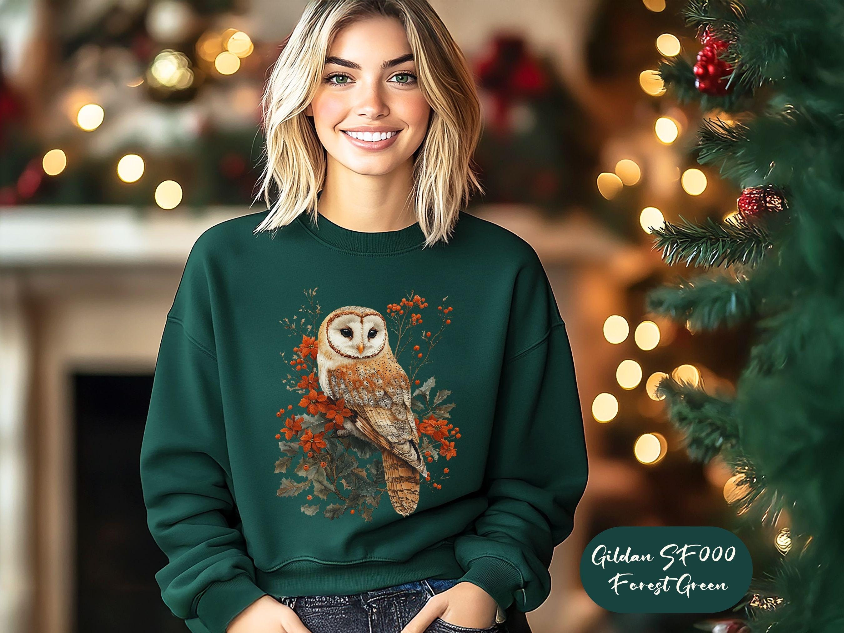 Womens Christmas Owl Sweatshirt,Barn Owl Sweater,Owl Lover Sweater,Bird Lover Sweater,Nature Lover S