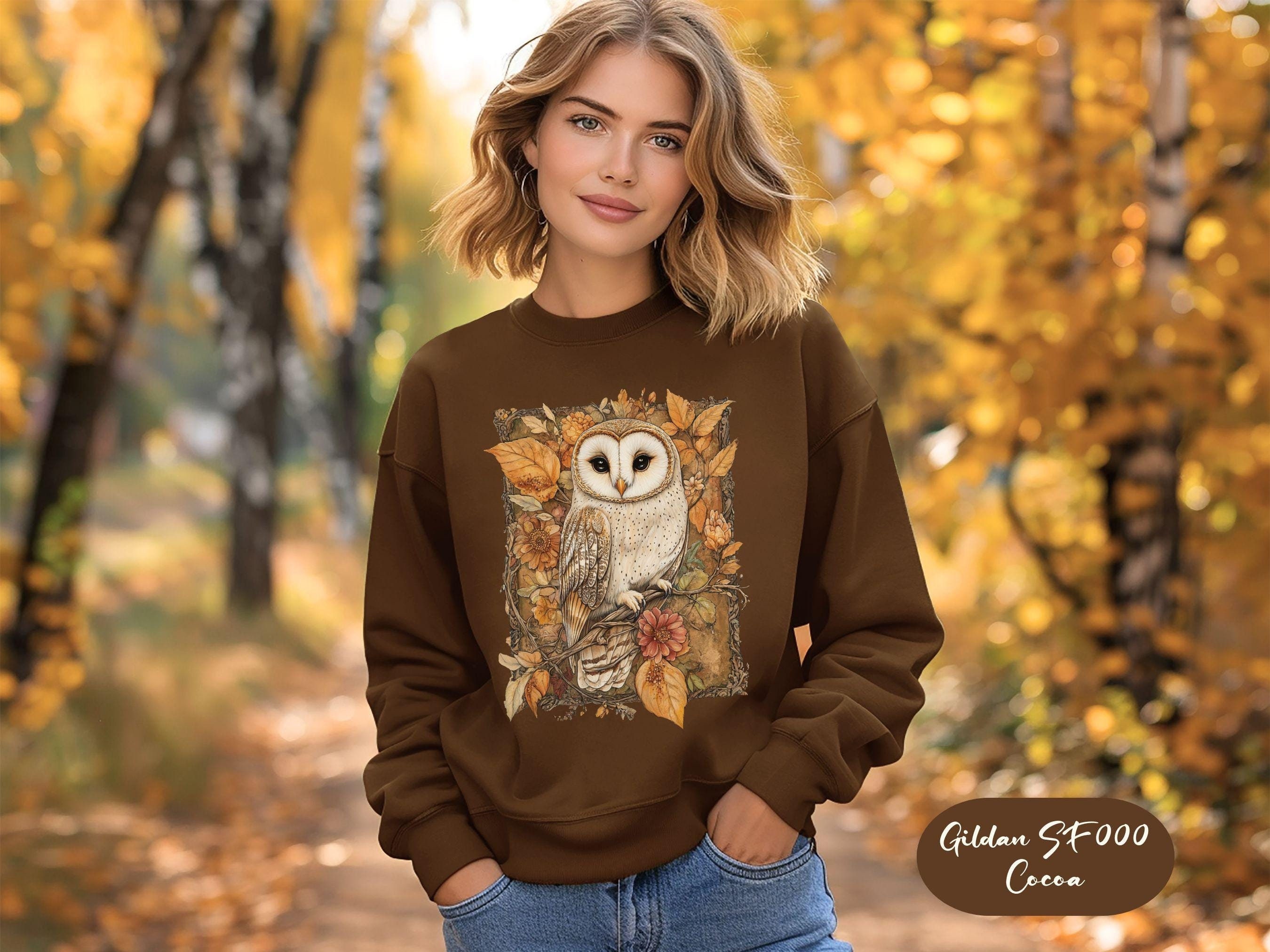 Womens Autumn Barn Owl Sweatshirt,Owl Lover Gift,Bird Lover Sweater,Nature Lover Sweater,Owl Gift Fo