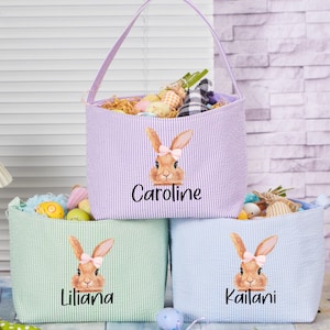 Ostern Korb, personalisierte Ostern Tasche, Seersucker Ostern Korb, Ostereiersuche Tasche, Ostereimer, Kinder Ostergeschenk, Osterhasenkorb Mädchen