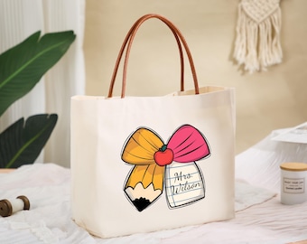 Custom Teacher Tote Bag,Teacher Coquette Bow Bag,Teacher Bow Gift Bag,Personalized Teacher Tote Bag,Teacher Name Gifts Bag,Teacher Name Bag