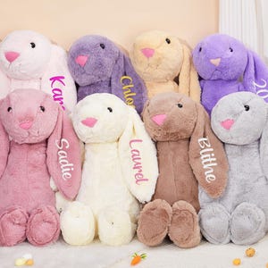 Spersonalizowany haftowany króliczek, monogramowany króliczek, prezent dla noworodka, prezent na baby shower, wypchane zwierzę, pluszowa zabawka króliczek, prezent dla dziecka