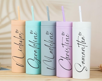 Vaso delgado personalizado, vaso de dama de honor con pajita, despedida de soltera, regalos de vaso de agua para fiesta de bodas, taza de playa, taza de novia personalizada
