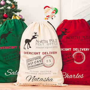 Sacco di Babbo Natale personalizzato Sacco di Natale Borsa di Natale Borsa di Babbo Natale con monogramma Borsa di Babbo Natale personalizzata Borsa regalo di Natale per la famiglia per bambini Borse regalo