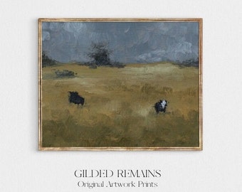 Cows Oil Painting | Landscape Original Wall Art | Animal Vintage Muted Print | PRINTABLE Digital | Gallery Wall