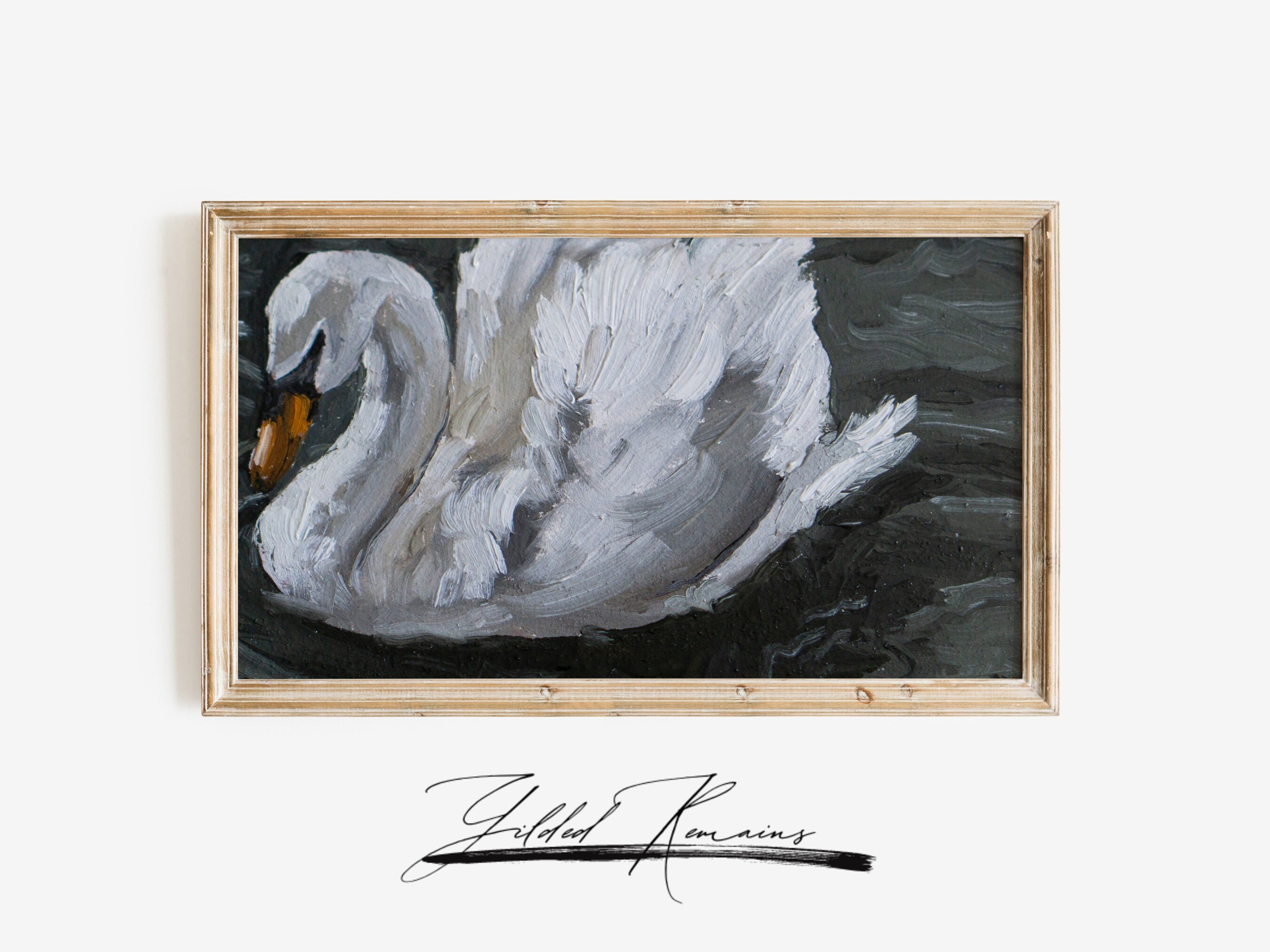Samsung Frame TV Art | Original Painting | Vintage Swan DIGITAL Painting Moody | Vintage Decor