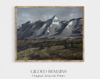 Rustic Mountain Painting, Vintage Landscape Digital Prints
