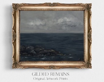 Distance Oil Painting | Seascape Original Wall Art | Moody Vintage Muted Print | PRINTABLE Digital | Gallery Wall