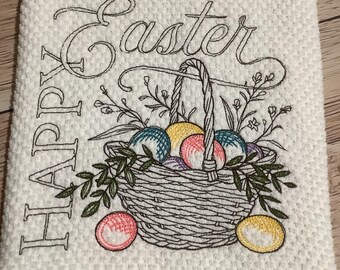Easter Basket Medley - Embroidered Towel - Easter Kitchen Decor - Easter Embroidered Towel - Easter Tea Towel - Machine Embroidered