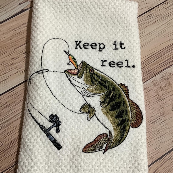 Keep It Reel Embroidered Fishing Towel Fish Themed Towel Bass Fishing Towel  