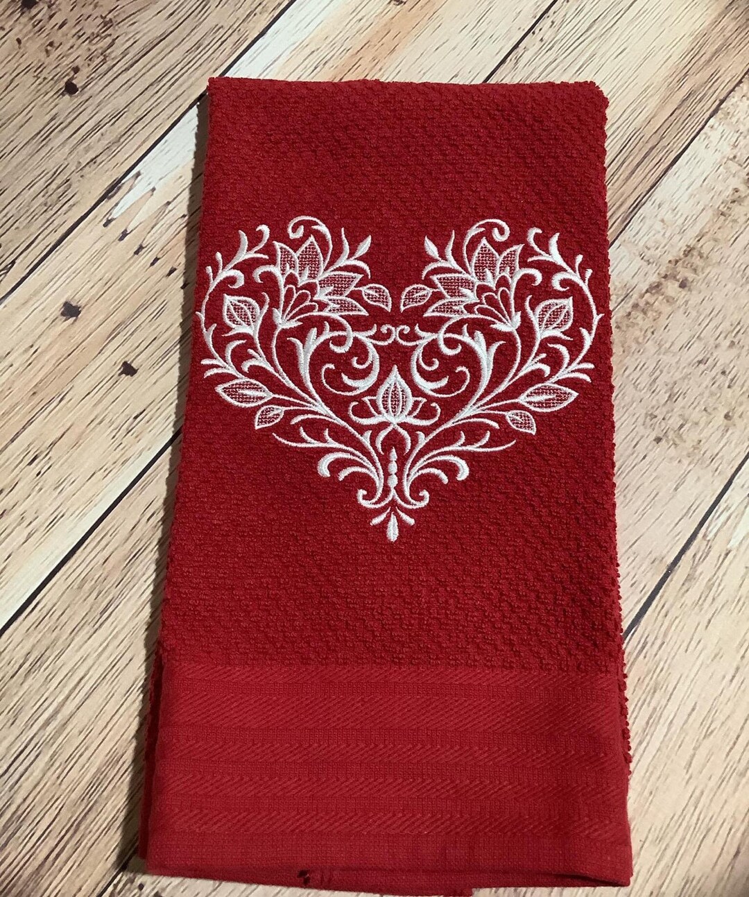 Exquisite Blooming Heart Embroidered Towel Valentine Kitchen Towel or