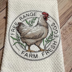 Farm Fresh Eggs-Chicken Towel-Embroidered Kitchen Towel-Farmhouse Kitchen Decor