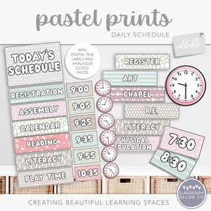 PASTEL PRINTS Daily Schedule, Classroom Timetable Display Organizer ...