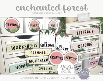 ENCHANTED FOREST Storage Label Bundle, Classroom Organization Labels, Rustic Woodland Plants Classroom Display Decor, Foliage and Greenery