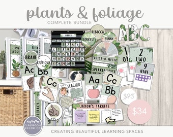 Plants & Foliage Complete Classroom Display Bundle | Natural Boho Classroom Decor | Editable Canva Template