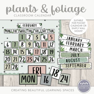 PLANTEN & GEBLADERDE Klaskalender, Moderne Planten Klaskalender Display, Boho Planten Klaslokaal Decor, Modern Groen