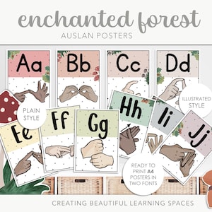 ENCHANTED FOREST AUSLAN Poster in australischer Gebärdensprache, inklusive Klassenzimmerdekoration, rustikale Waldpflanzen