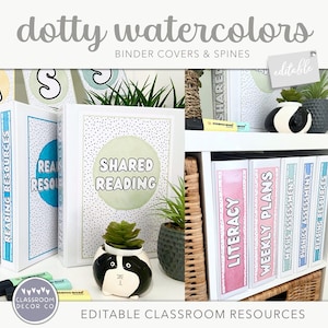 DOTTY WATERCOLOR Binder Covers and Spines, Bright Rainbow Classroom Decor, Primary Classroom Decor, Elementary Classroom Decor