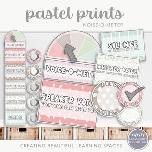 PASTEL PRINTS Noise-O-Meter, Voice Noise Level Display, Muted Pastel Classroom Behavior Management Display, Contemporary Graphic Prints