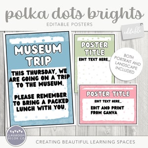POLKA DOTS ‘BRIGHTS’ Editable Classroom Posters, Modern Rainbow Classroom Display Decor, Bright Classroom Decor, Bright Dotty Class Decor