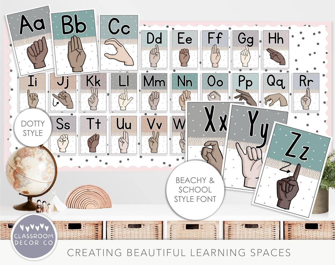 BEACHY BOHO American Sign Language Posters, ASL Display Posters ...