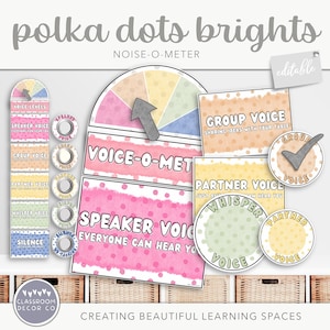 POLKA DOTS ‘BRIGHTS’ Noise-O-Meter, Voice Noise Level Display, Bright Dotty Rainbow Classroom Decor, Classroom Behavior Management Display