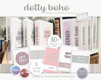 DOTTY BOHO Ordnerhüllen und -rücken, Boho Klassenzimmer Ordner Etiketten & Einsätze, neutrales Klassenzimmer Dekor Display, natürliches Boho Klassenzimmer