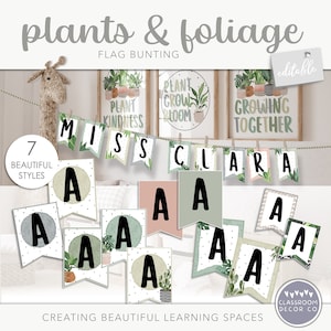 PLANTS & FOLIAGE Flag Bunting, Custom Classroom Display, Classroom Header Lettering Display, Classroom Bulletin Board Lettering