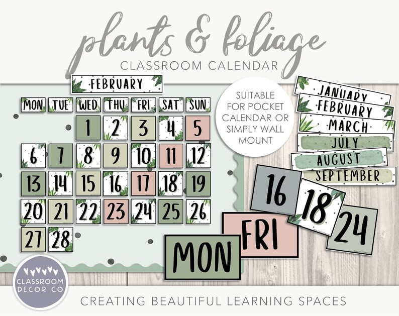 PLANTS & FOLIAGE Classroom Calendar Modern Plants Classroom - Etsy