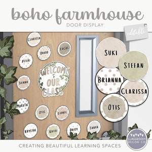 BOHO FARMHOUSE Classroom Door Display, Customizable Display, Classroom Printables, Neutral Classroom Decor, Boho Farmhouse Classroom Decor